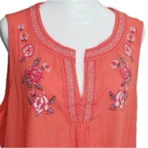 🌺 Whispers New York Cotton Blend Embroided Blouse Orange Women’s Size 2X